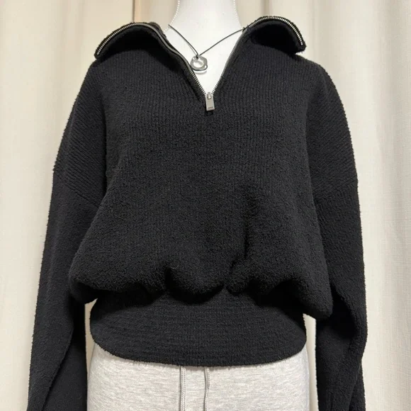 ZARA textured oversized cropped half zip Sweater - Picture 5 of 5